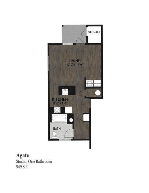 Floor plan for studio, 1 bath, 549 sqft